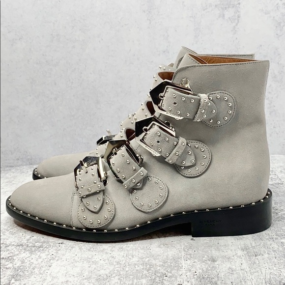 Givenchy Gray Elegant Studded Suede Ankle Boots 37 - Picture 7 of 14